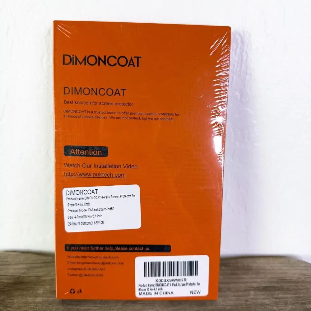 DIMONCOAT 4-Pack Screen Protector Tempered Glass for iPhone 15 Pro 6.1 inch NEW